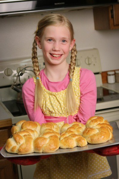 Sonlight student with bread