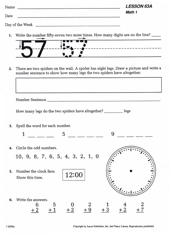 Free Printable Saxon First Grade Math Fact Cards